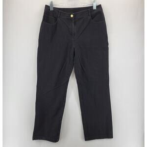 St John Jeans Womens 10 Black Wide Leg Cropped High Rise Stretch Designer USA